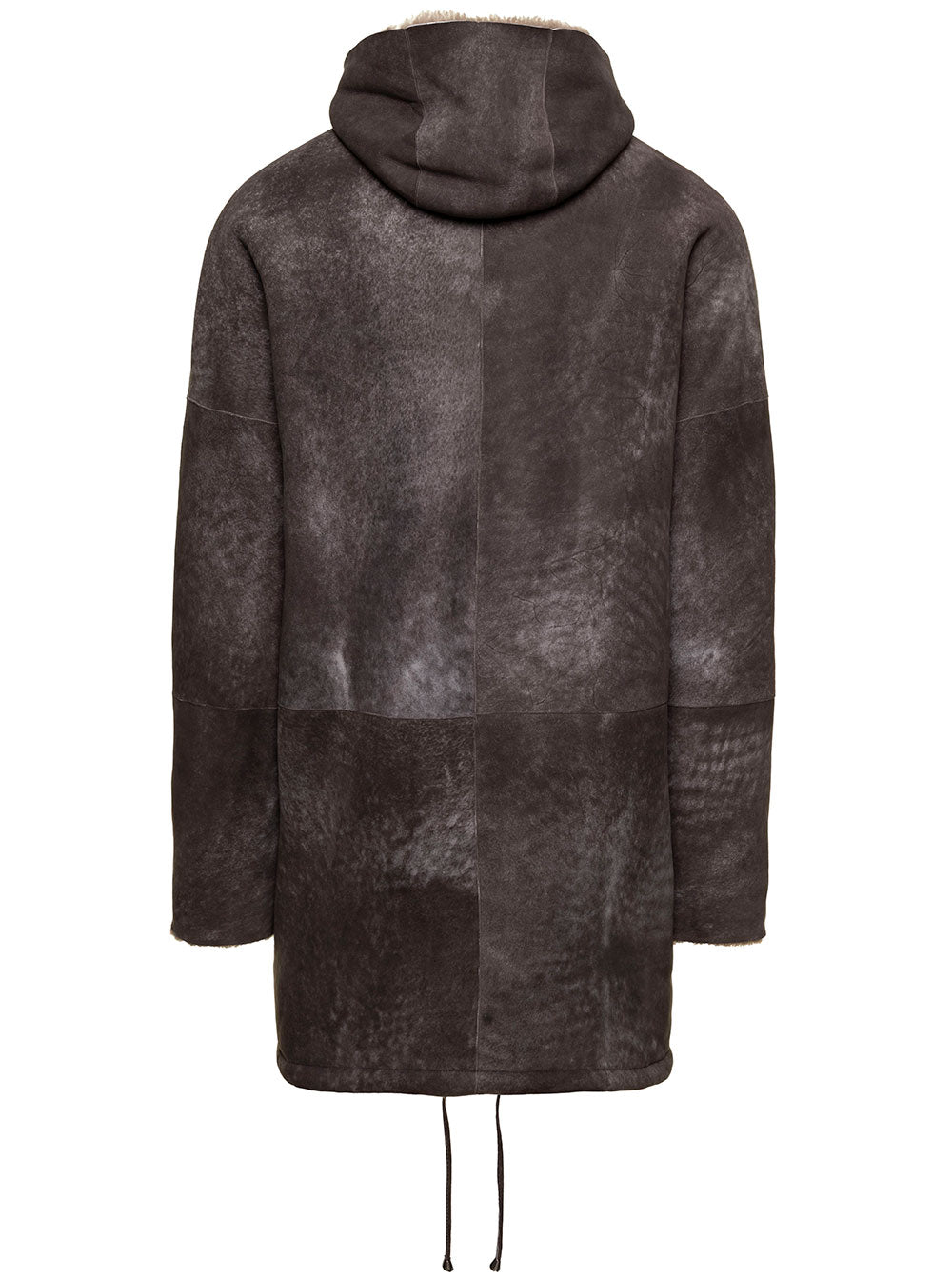 Montone Lungo Con Zip E Cappuccio Reversibile Brown Lamb Shearling Jackets And Furs