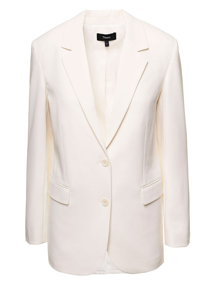 Crepe Double Breasted Blazer White Triacetate Polyester Blazers