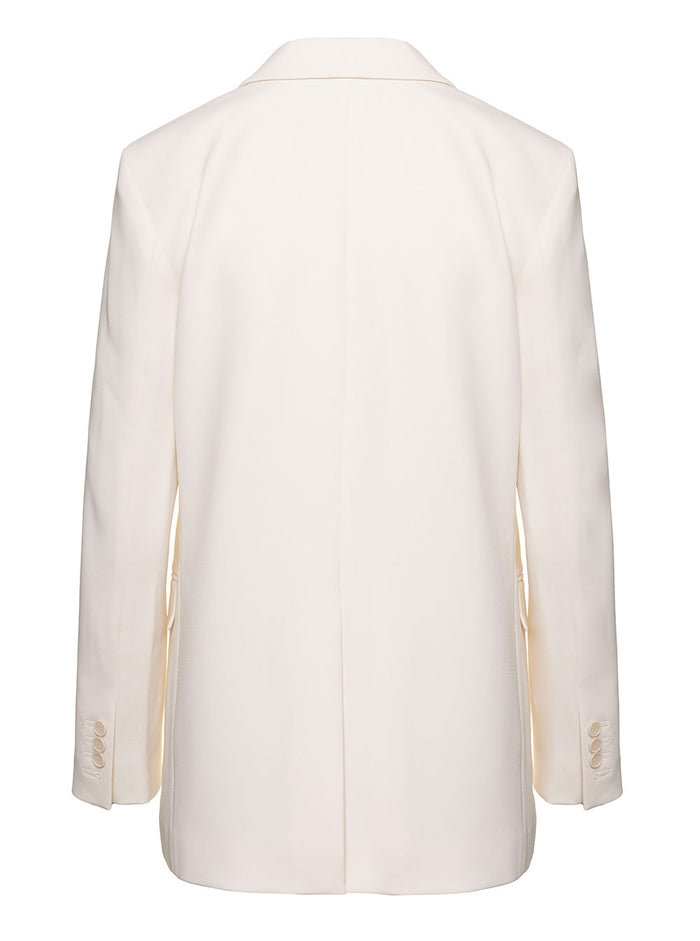Crepe Double Breasted Blazer White Triacetate Polyester Blazers