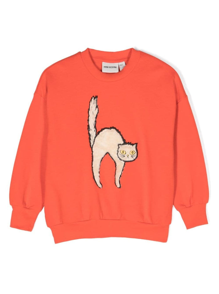 Angry Cat Application Sweatshirt Red Cotton Jersey
