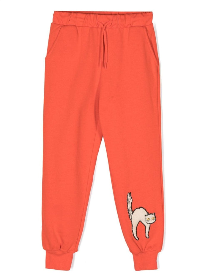 Angry Cat Application Sweatpants Red Cotton Trousers