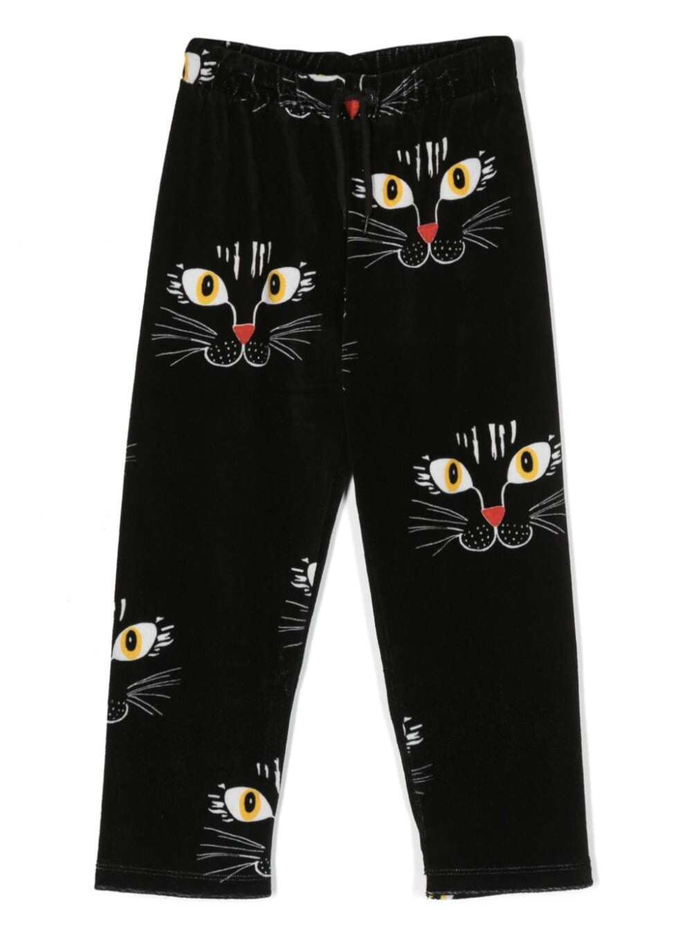 Cat Face Velour Trousers Black Cotton
