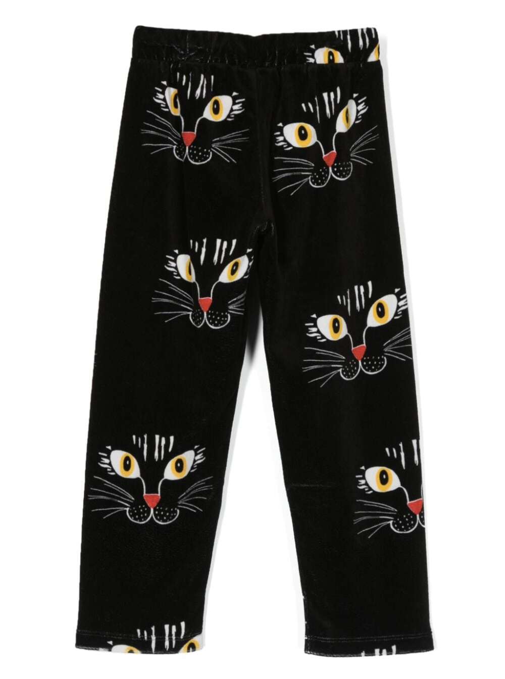 Cat Face Velour Trousers Black Cotton