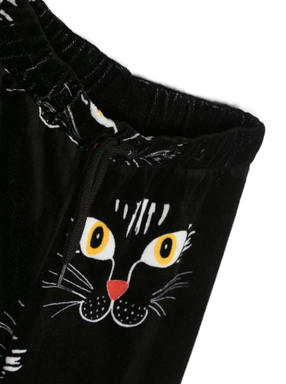 Cat Face Velour Trousers Black Cotton