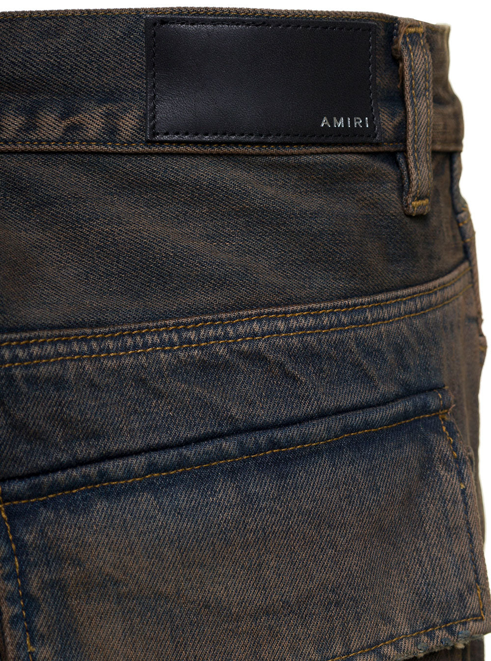 Brown Five-Pocket Jeans With Faded Effect And Rips Details Cotton Denim Man Blu