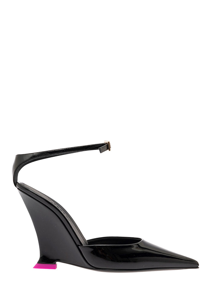 Clea Black Pumps With Wedge Heel And Contrasting Detail Leather Woman Calf