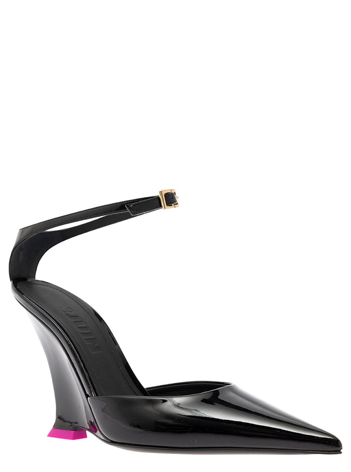 Clea Black Pumps With Wedge Heel And Contrasting Detail Leather Woman Calf