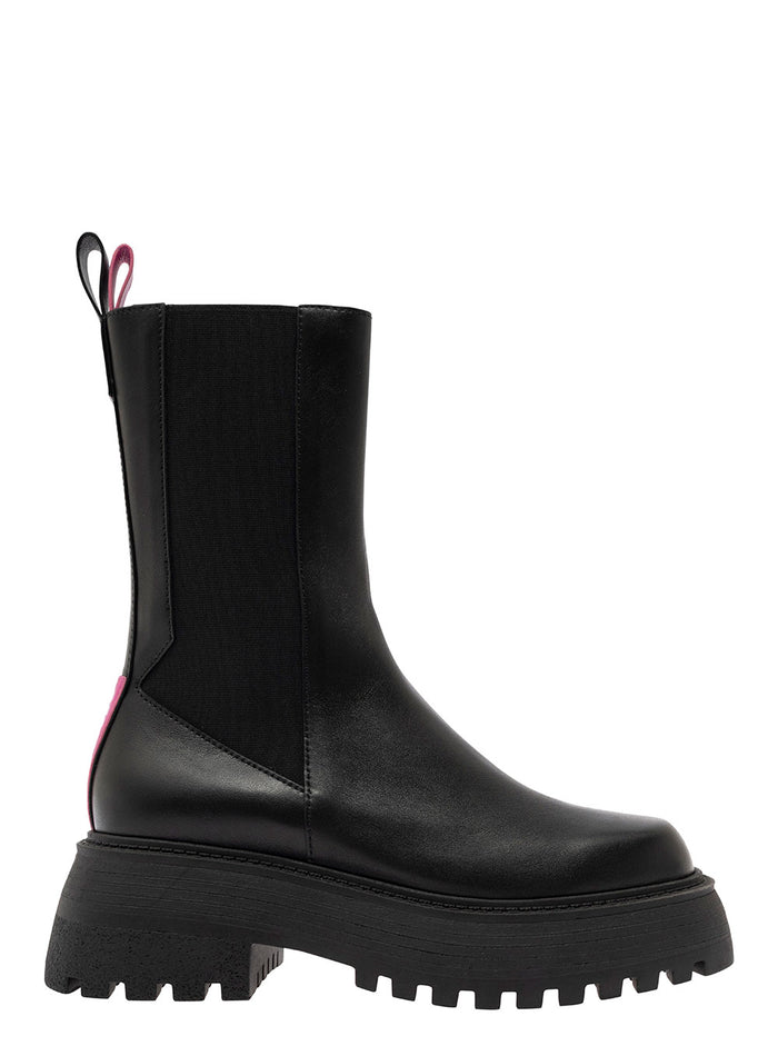 Tokyo Black Boots With Chunky Platform Leather Woman Calf Ankle