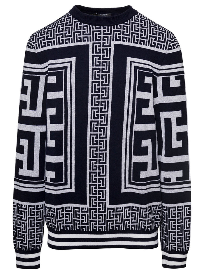 Maxi Monogram Scarf Sweater Black Wool Linen Polyamide Jersey