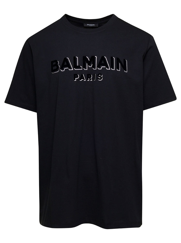 Balmain Flock & Foil T-Shirt - Bulky Fit Black Cotton Tshirts And Polo Shirts