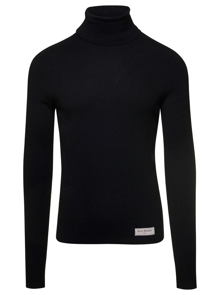 Pb Wool Turtleneck Sweater Black Merino Jersey