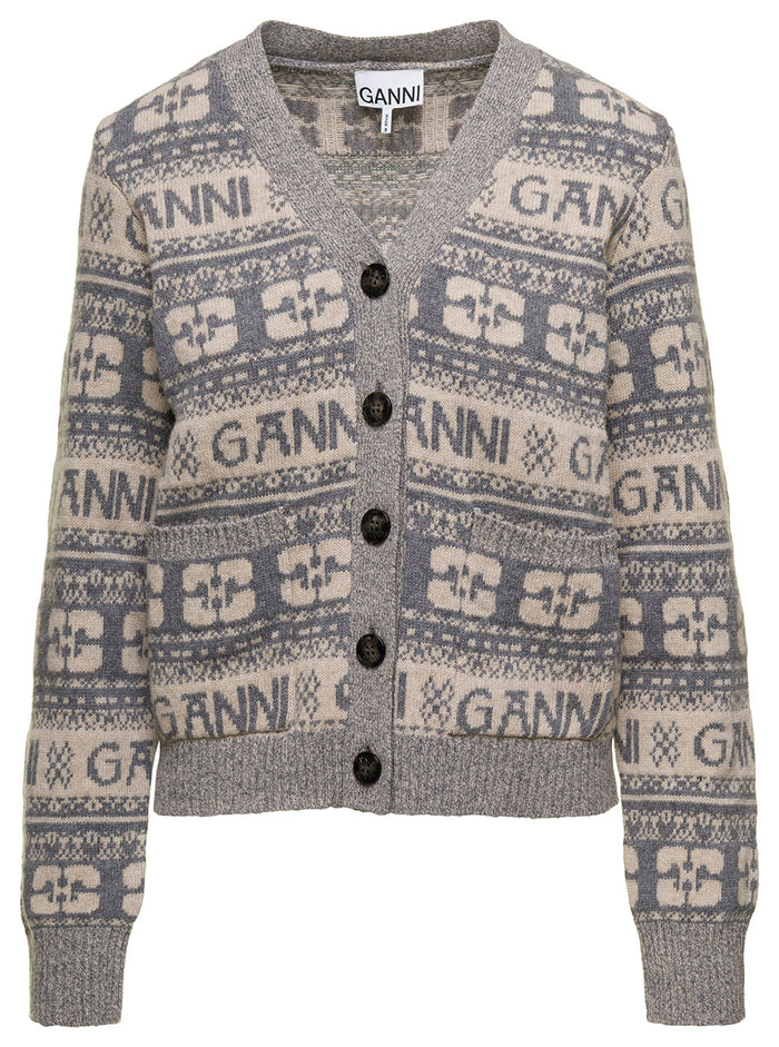 Logo Wool Mix Cardigan Grey Jersey