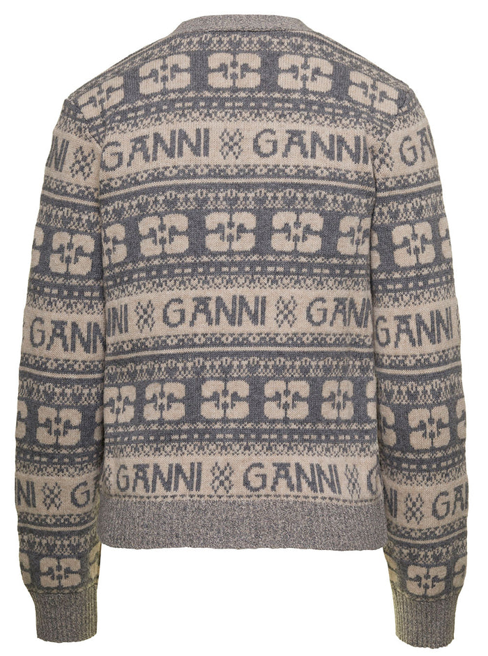 Logo Wool Mix Cardigan Grey Jersey
