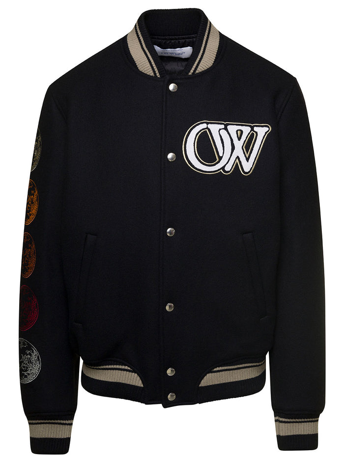 Moon Phase Vars Bomber Black White Virgin Wool Polyammide Outerwear