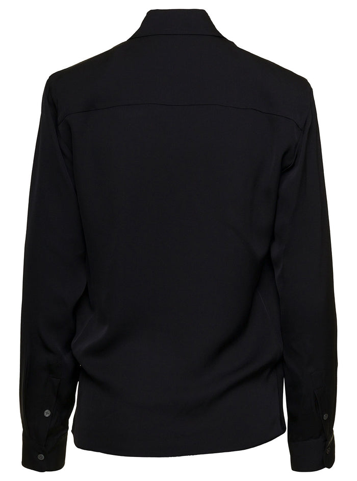 Long Sleeves Wrap Blouse Black Silk Shirts And Blouses