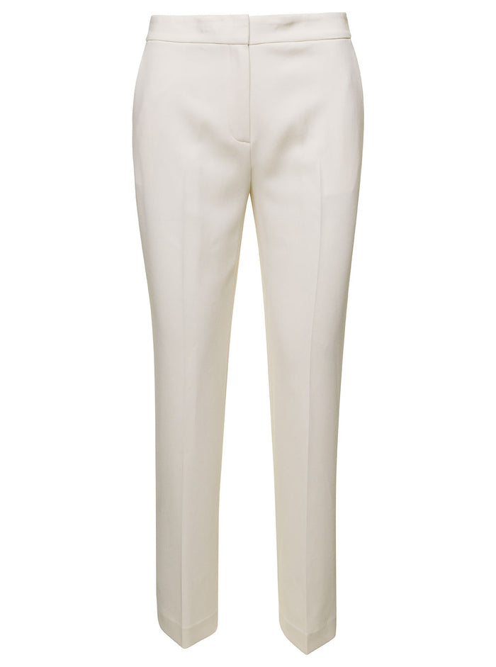 Crepe Pants White Triacetate Polyester Trousers
