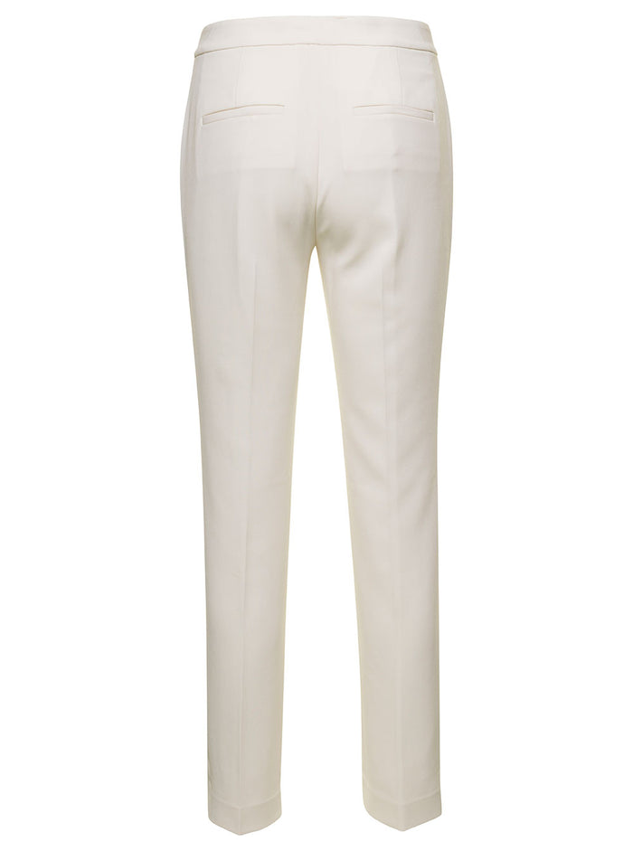 Crepe Pants White Triacetate Polyester Trousers
