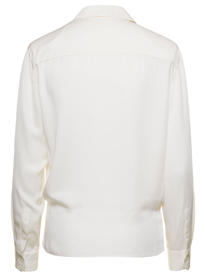 Long Sleeves Wrap Blouse White Silk Shirts And Blouses