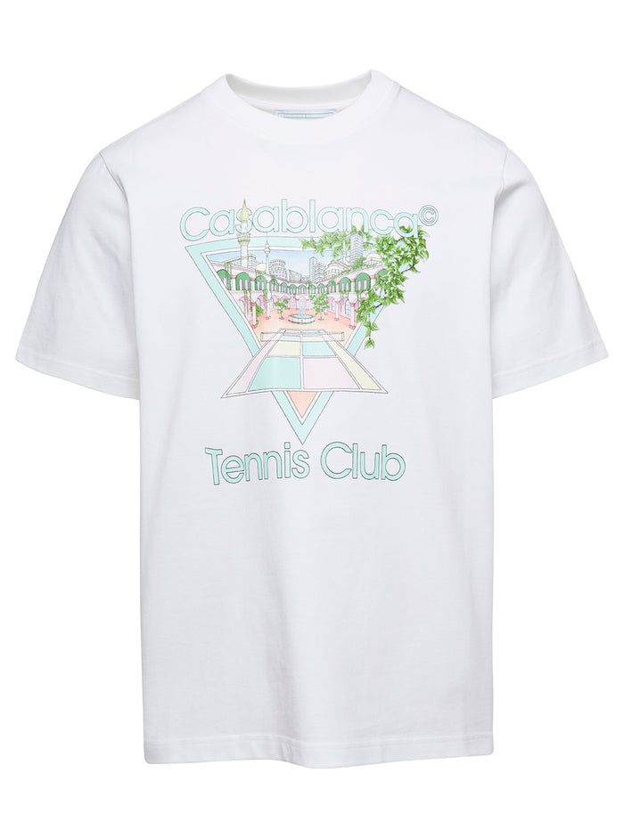 Tennis Club Pastelle Printed T-Shirt White Organic Cotton Tshirts And Polo Shirts