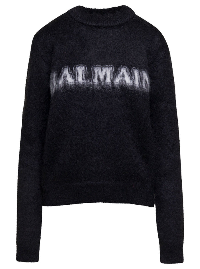 Balmain Brushed Mohair Pullover Black Jersey