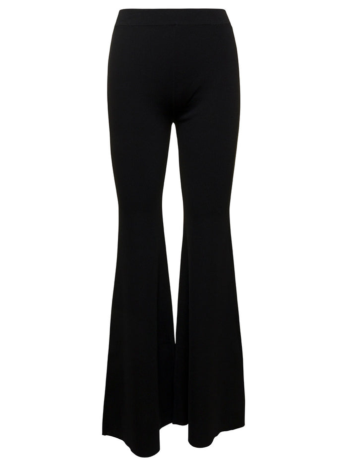 Knit Flare Pants Black Viscose Nylon Trousers