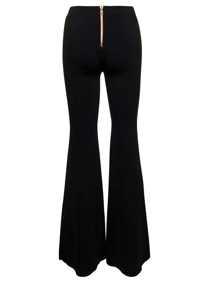 Knit Flare Pants Black Viscose Nylon Trousers