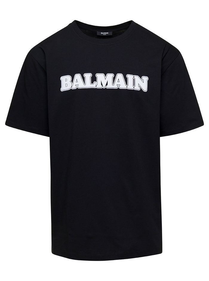 Retro Balmain Flock T-Shirt-Straight Fit Black Organic Cotton Tshirts And Polo Shirts