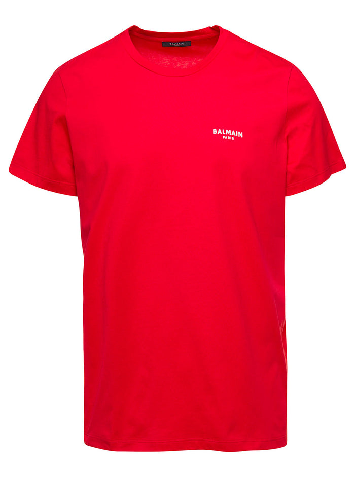 Balmain Flock T-Shirt - Classic Fit Red Organic Cotton Tshirts And Polo Shirts