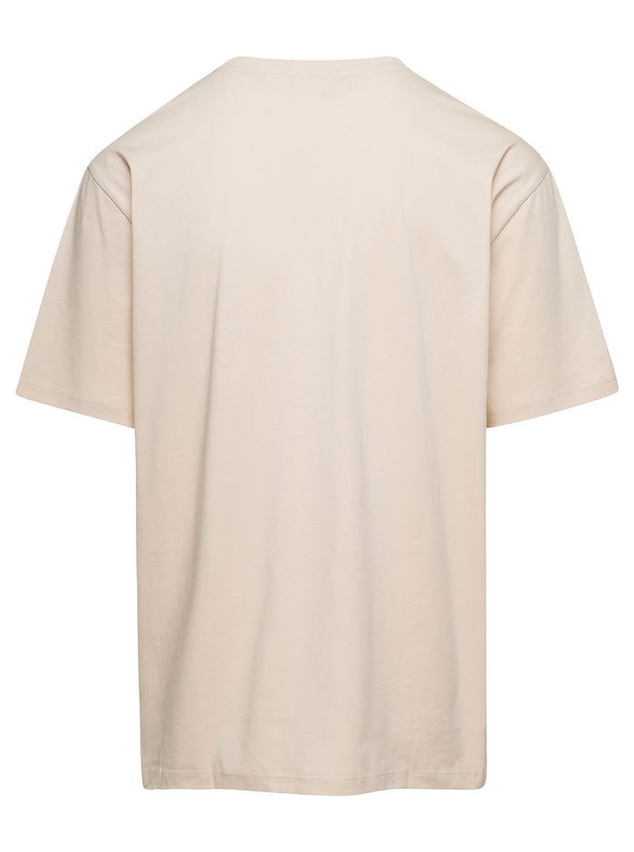 Retro Balmain Flock T-Shirt-Straight Fit Beige Organic Cotton Tshirts And Polo Shirts