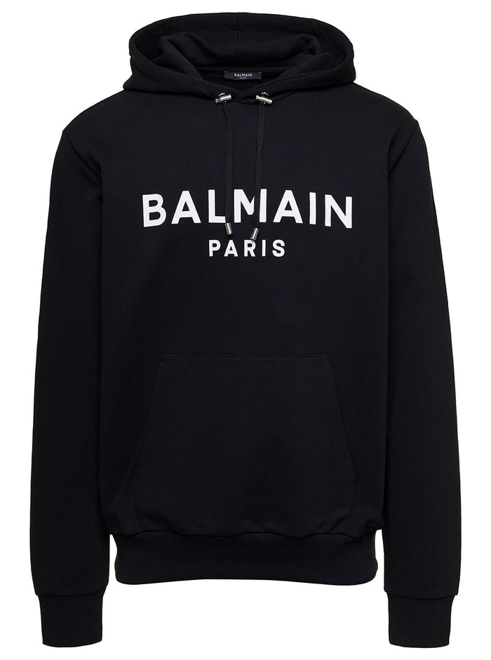 Balmain Printed Hoodie Black Organic Cotton Sweatshirts