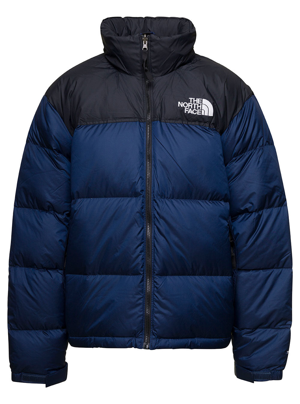 1996 Retro Nuptse Black And Blue Turtleneck Down Jacket With Logo Print Nylon Man Blu