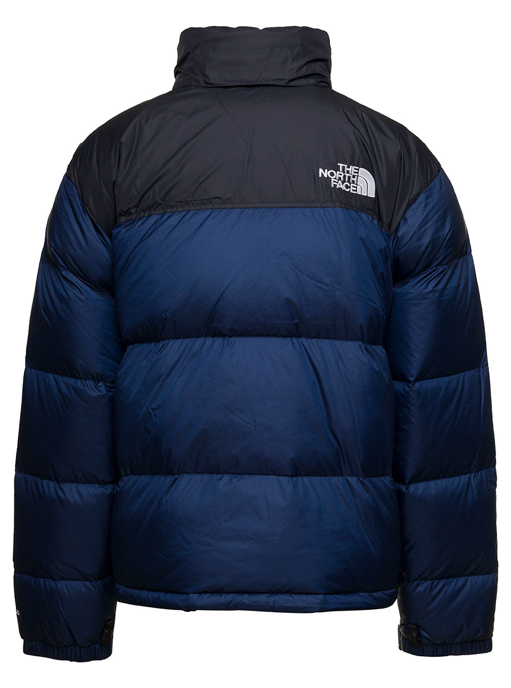 1996 Retro Nuptse Black And Blue Turtleneck Down Jacket With Logo Print Nylon Man Blu