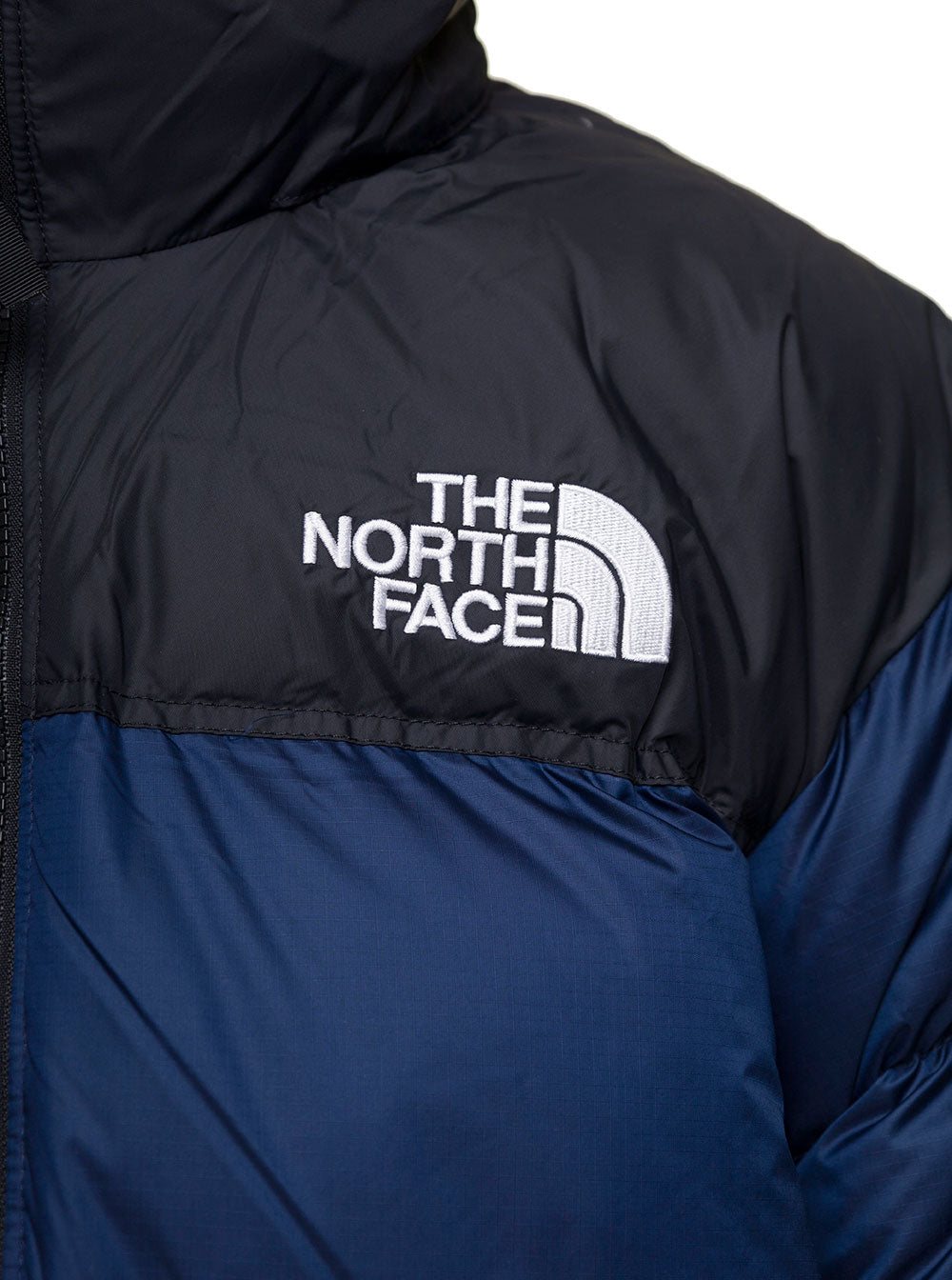 1996 Retro Nuptse Black And Blue Turtleneck Down Jacket With Logo Print Nylon Man Blu