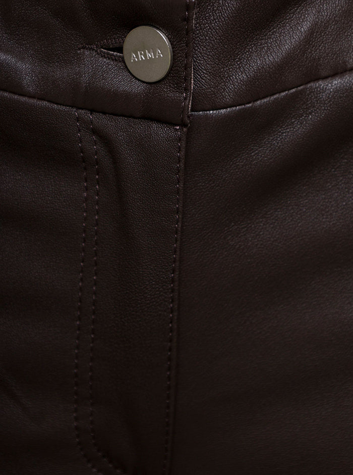 Brown Flared Pants With Branded Buttons Leather Woman Lamb Trousers