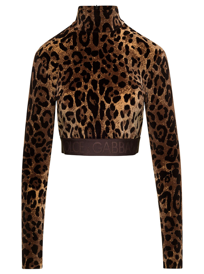 Animalier Velour Top Brown Cotton Polyamide Tops