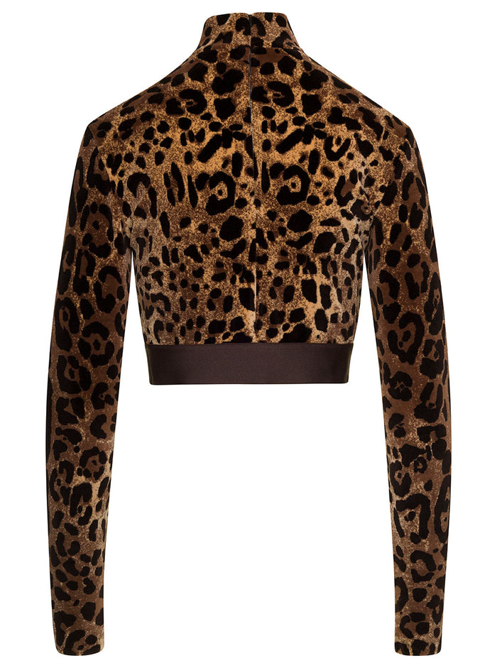 Animalier Velour Top Brown Cotton Polyamide Tops