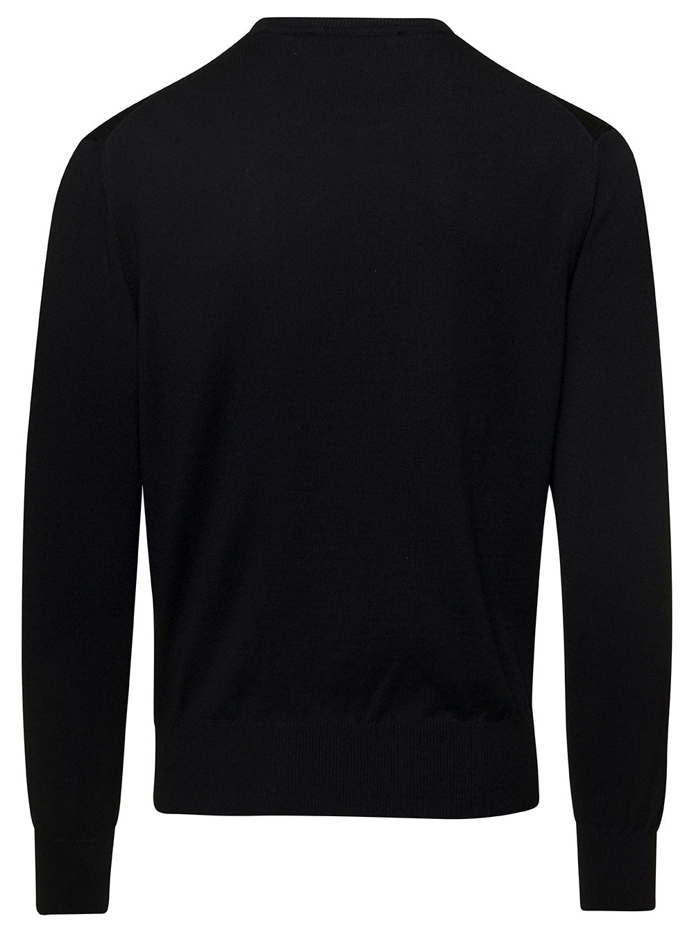 Black Crewneck Sweater With Embroidered Logo Wool Blend Man Cotton Jersey
