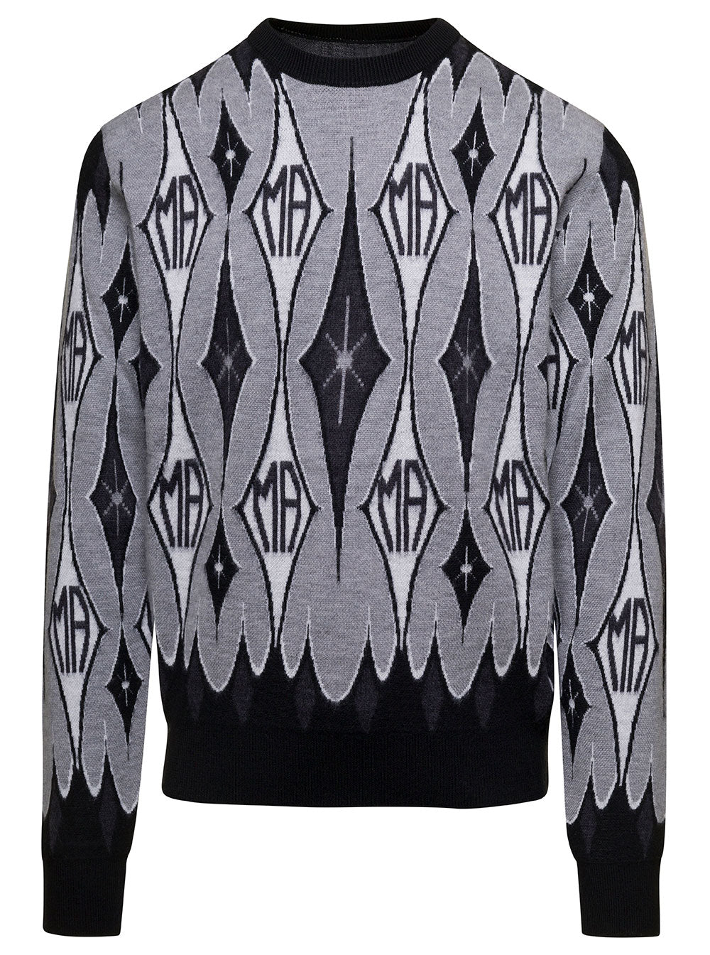 Argyle Jacquard Crew Grey Merino Wool Jersey