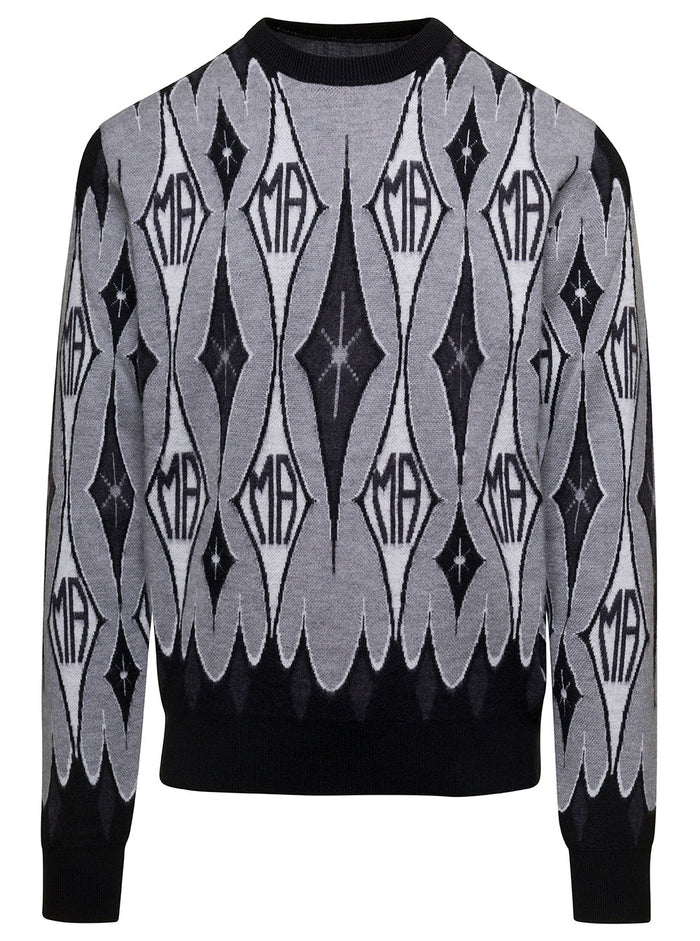 Argyle Jacquard Crew Grey Merino Wool Jersey