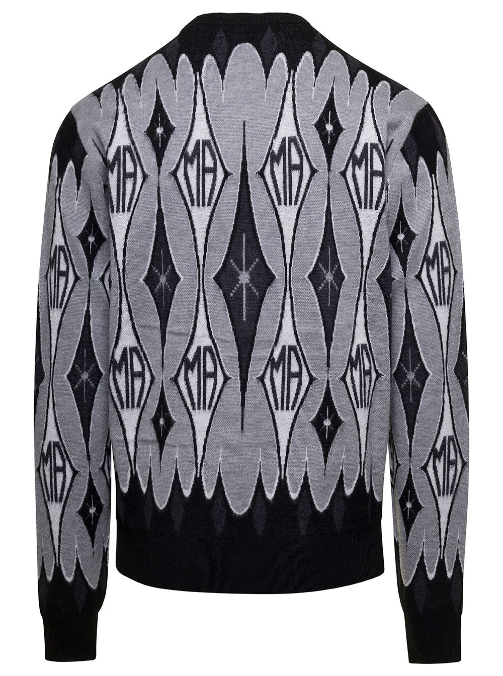 Argyle Jacquard Crew Grey Merino Wool Jersey