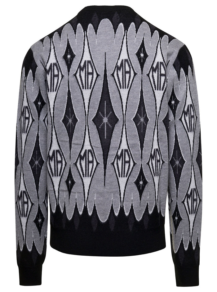 Argyle Jacquard Crew Grey Merino Wool Jersey