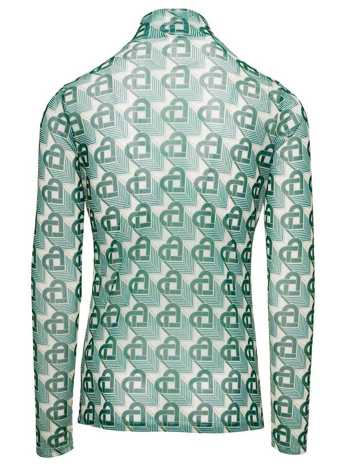 Heart Monogramme Green Printed Mesh Top Polyester Elastane Jersey
