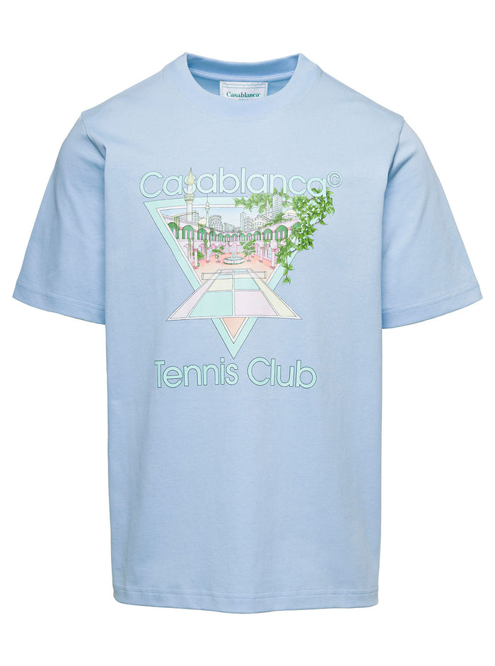 Tennis Club Pastelle Printed T-Shirt Light Blue Organic Cotton Tshirts And Polo Shirts