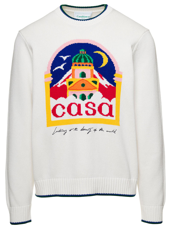 Casa Intarsia Jumper White Cotton Jersey
