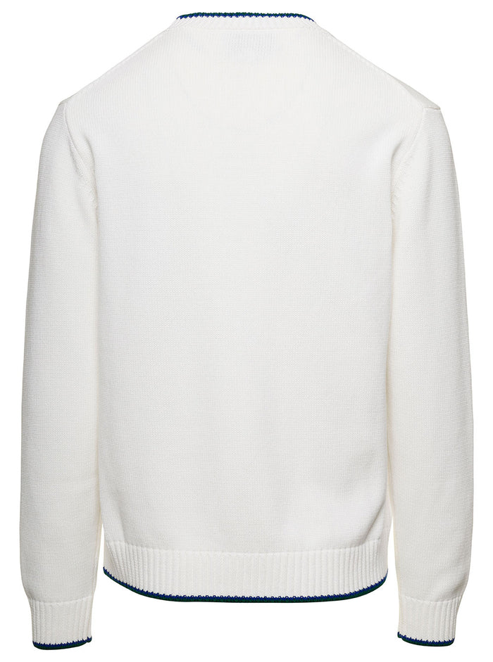 Casa Intarsia Jumper White Cotton Jersey