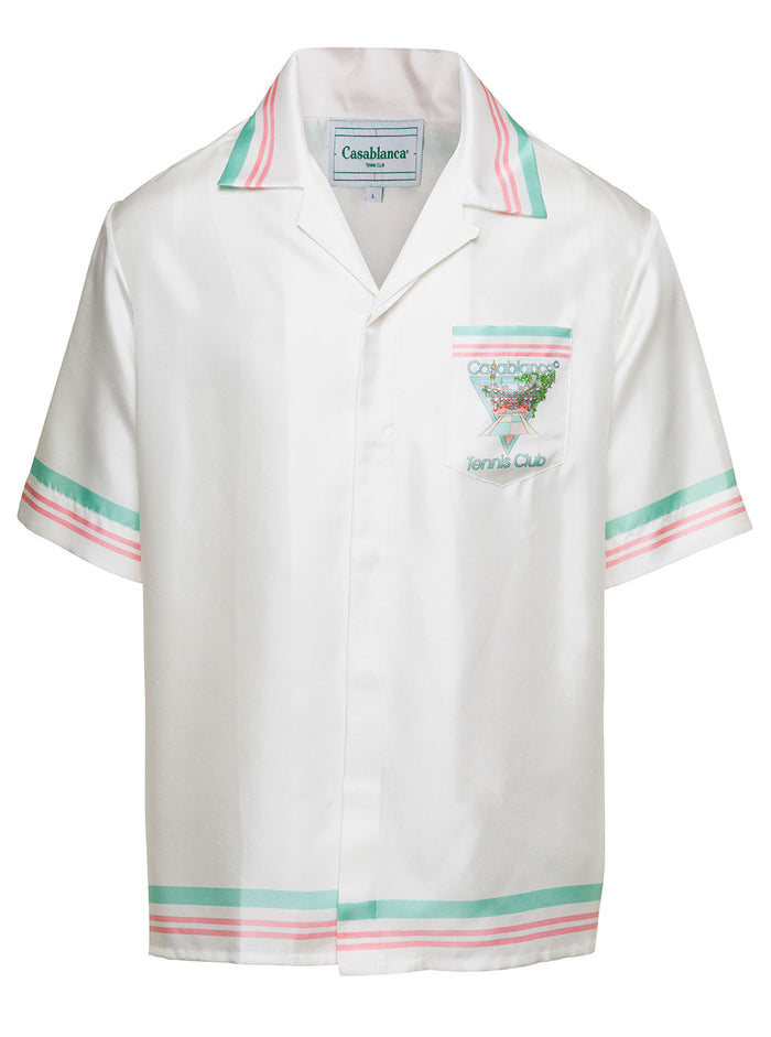 Cuban Collar Short Sleeve Shirt White Silk And Blouses
