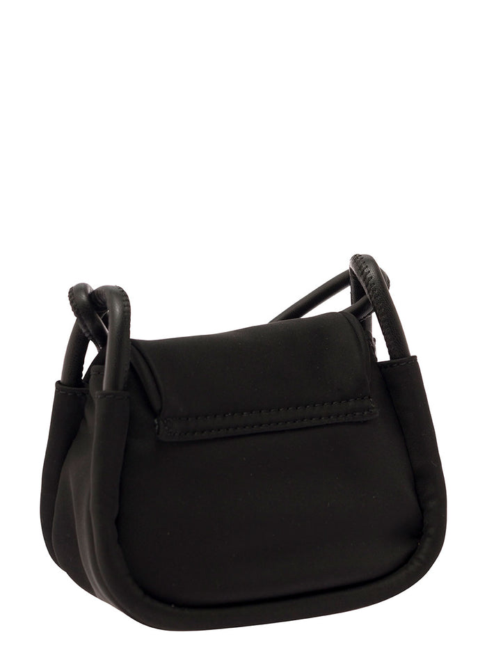 Mini Knot Black Shoulder Bag With Metal Logo Detail Tubular Strap Recycled Nylon Woman Crossbody