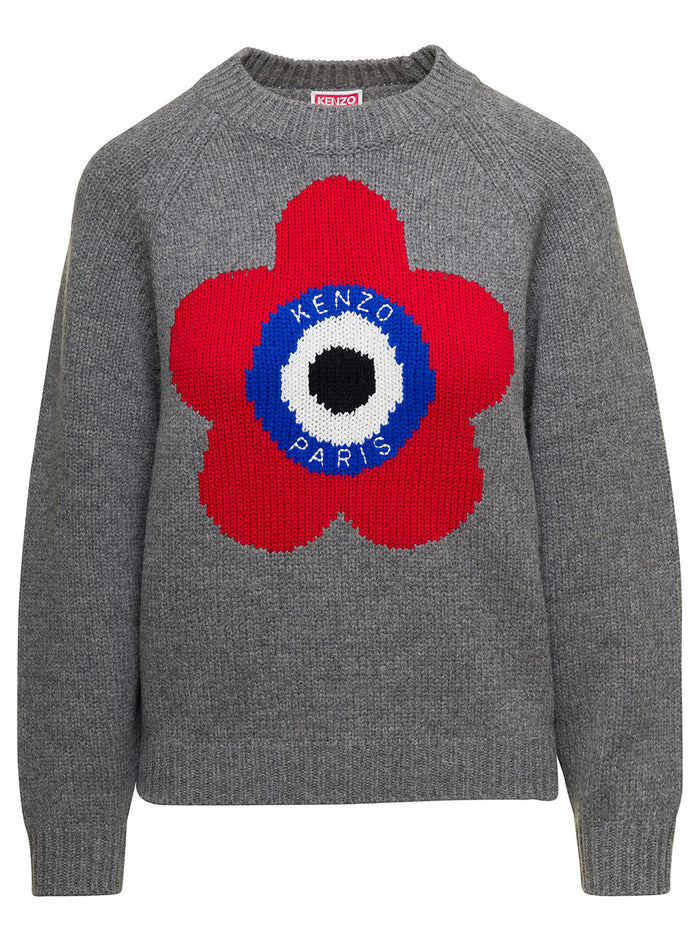 Kenzo Target Jumper Grey Wool Cotton Lycra Nylon Jersey