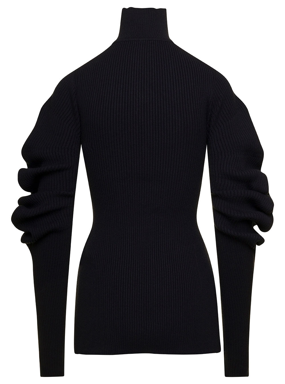 Volume Sleeve Knit Carigan Black Acrylic Wool Polybuthylene Jersey