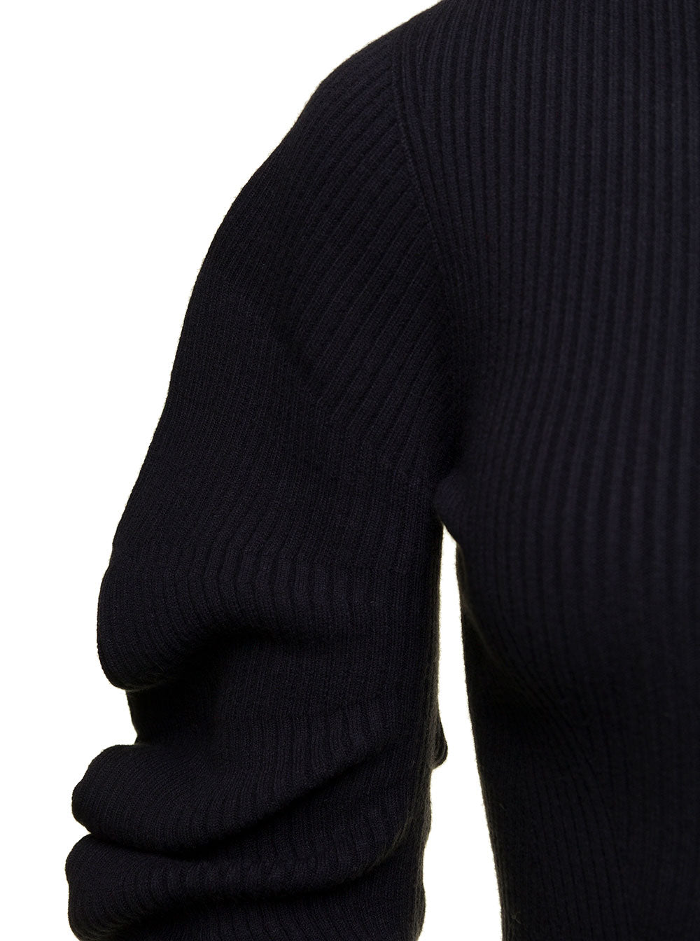 Volume Sleeve Knit Carigan Black Acrylic Wool Polybuthylene Jersey